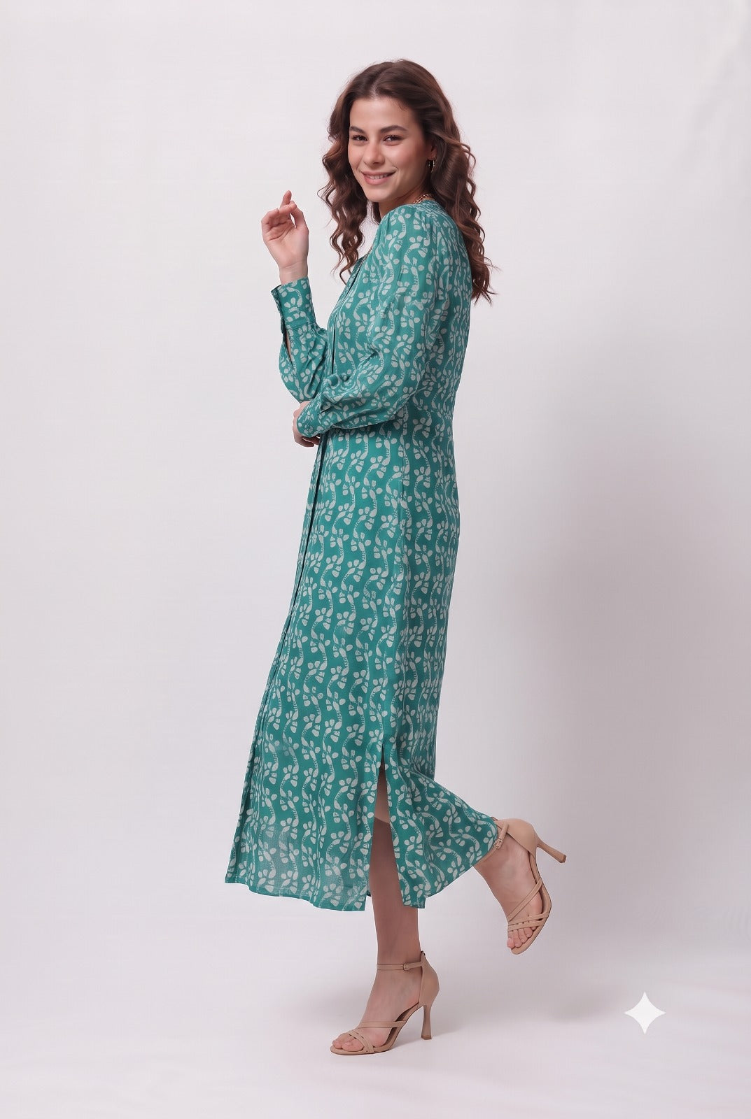 Batik Midi Dress - Teal Green