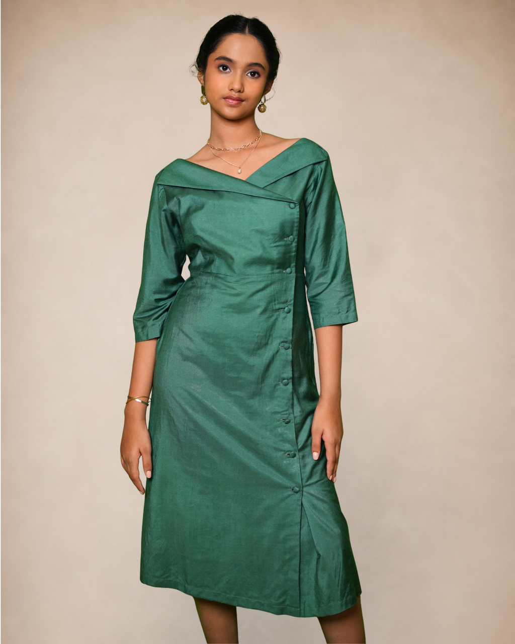 emerald green silk dress