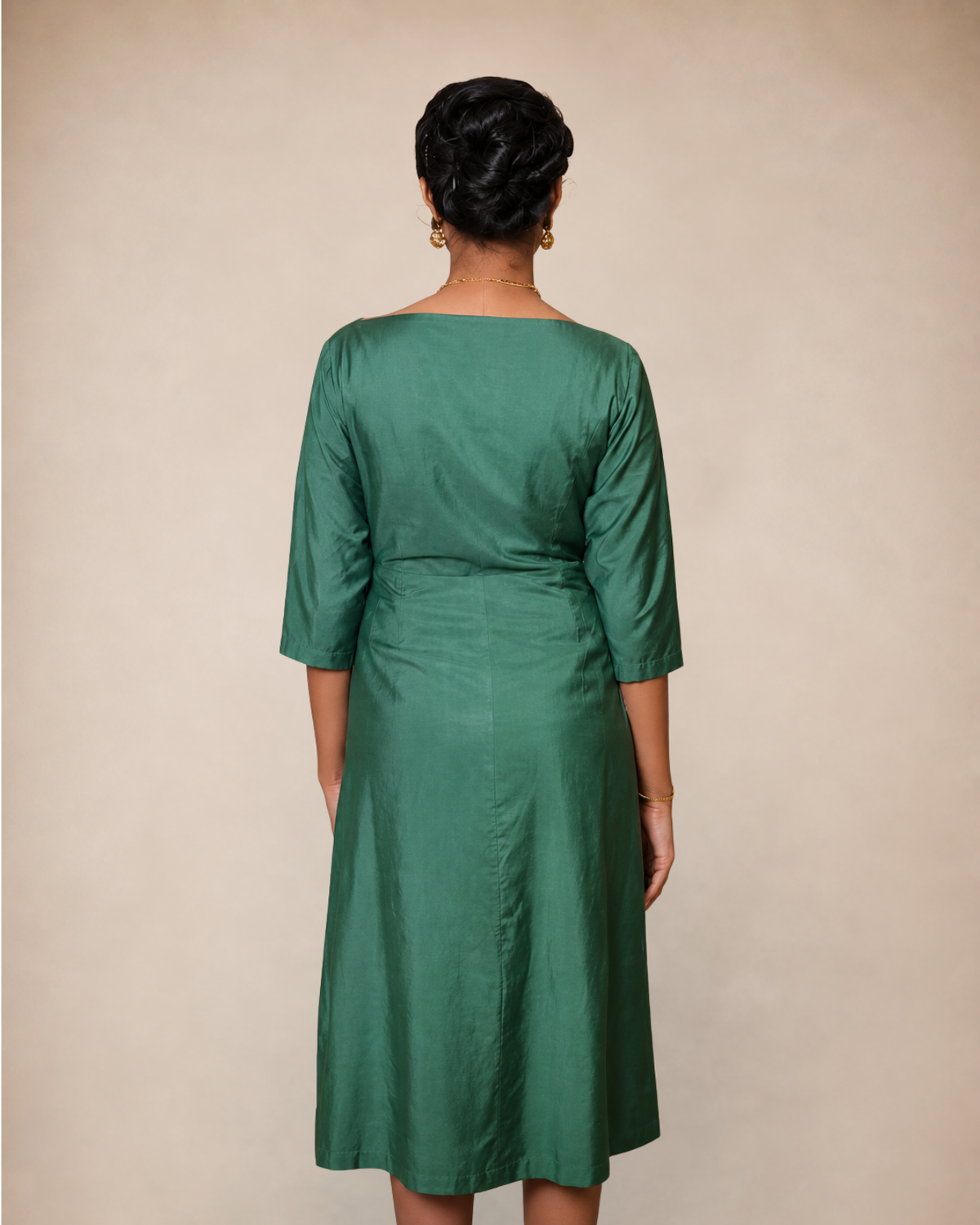 formal silk dress with asymmetric collar 