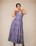 Navy Blue Batik Print handloom Maxi Dress