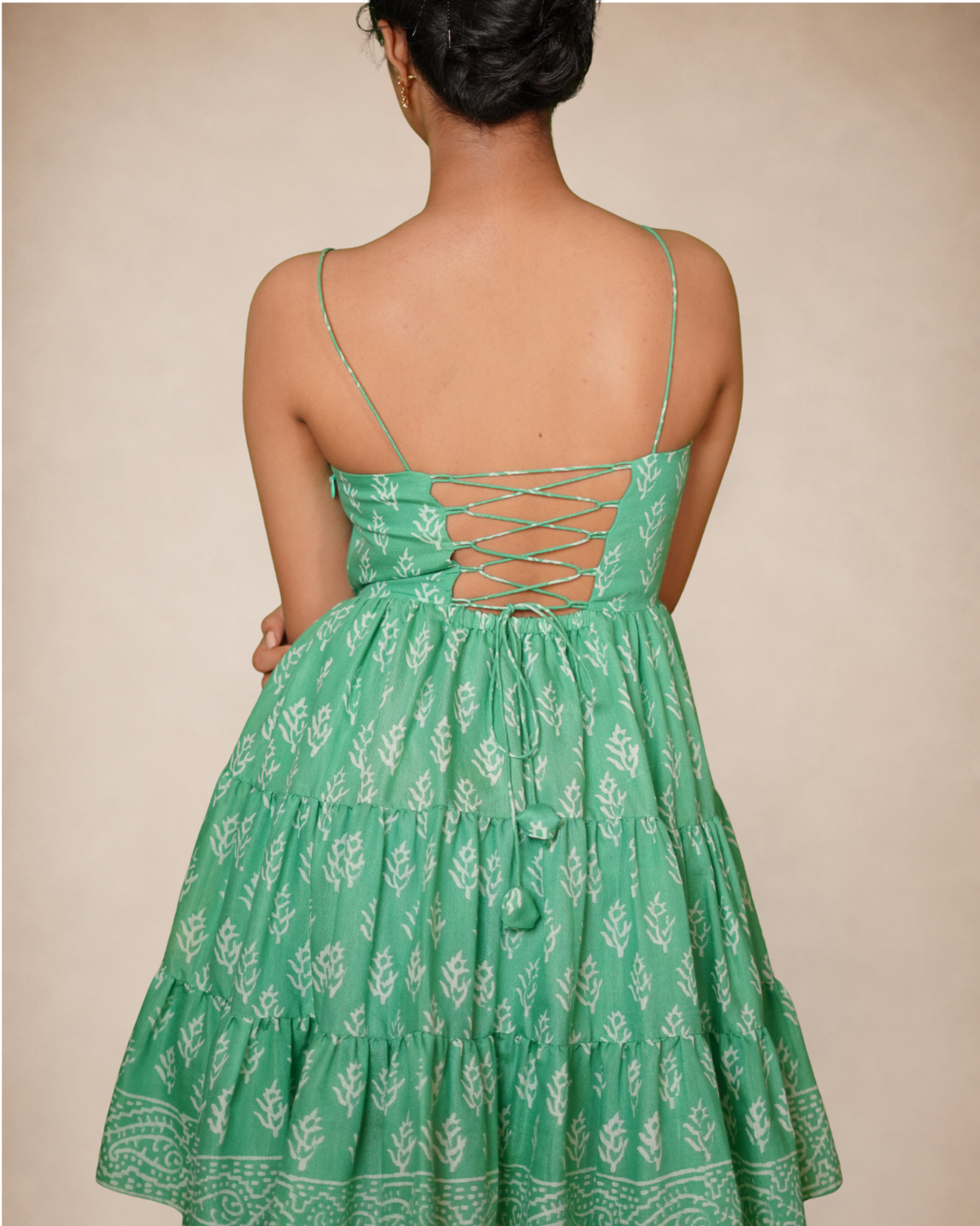 green midi handloom dress women