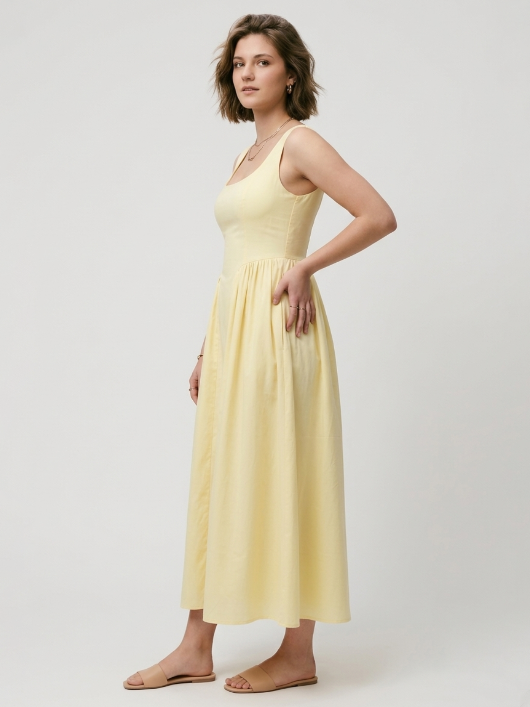 Cotton Midi Dress- Butter Yellow