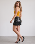 Mustard Gold Crop Top & Black Sequin Skirt Set
