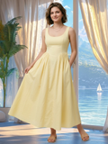 Cotton Midi Dress- Butter Yellow
