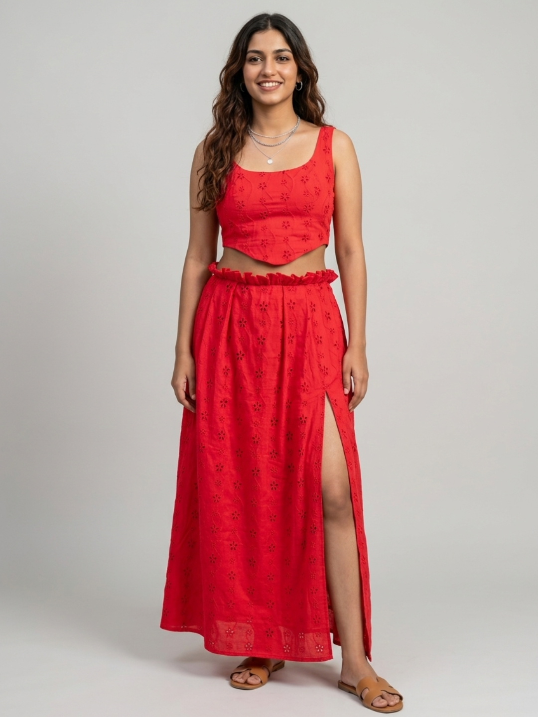 Top & Skirt Set- Crimson Red