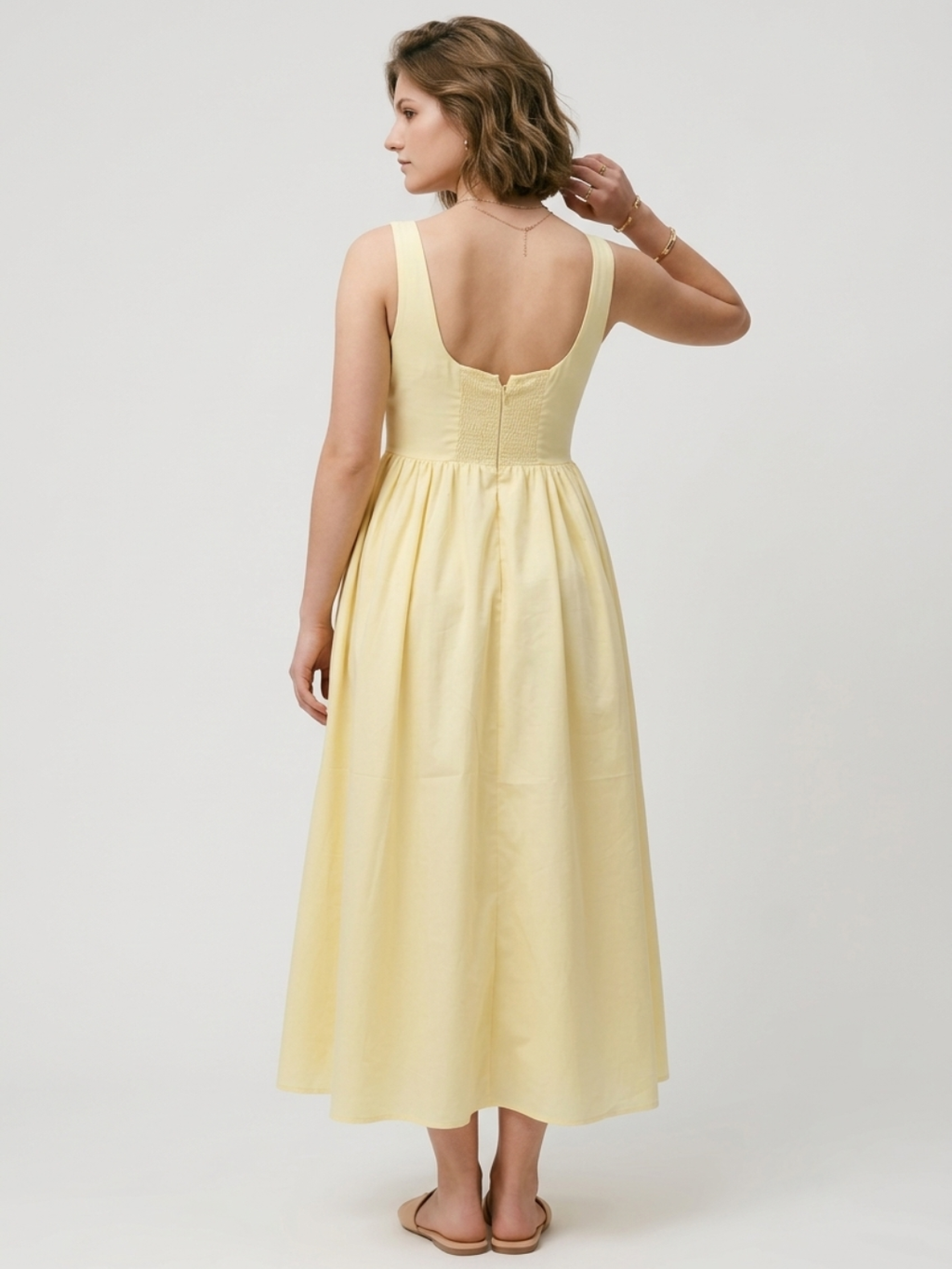 Cotton Midi Dress- Butter Yellow