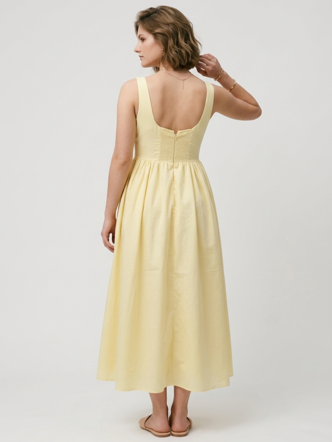 Cotton Midi Dress- Butter Yellow