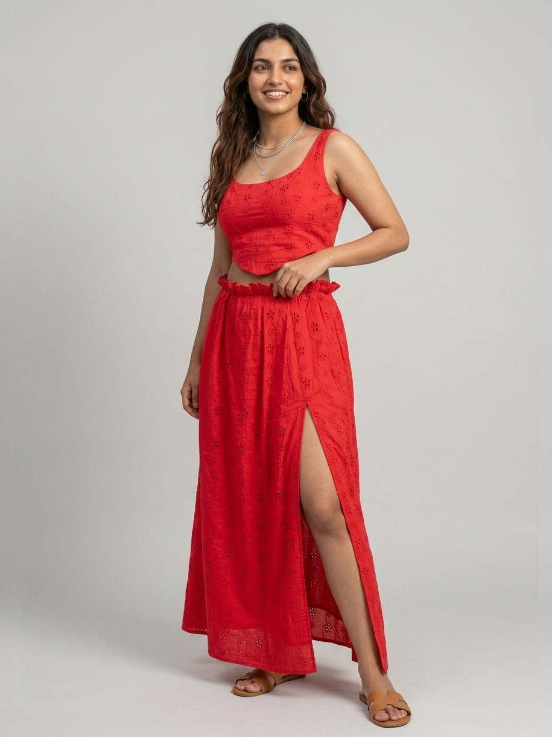 Top & Skirt Set- Crimson Red
