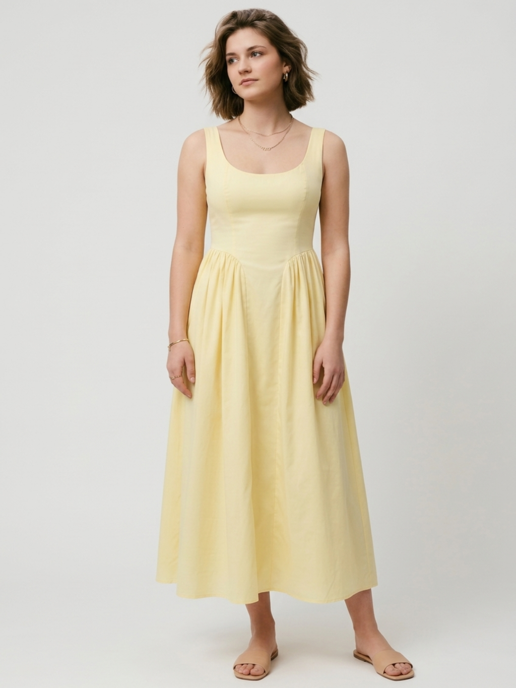 Cotton Midi Dress- Butter Yellow