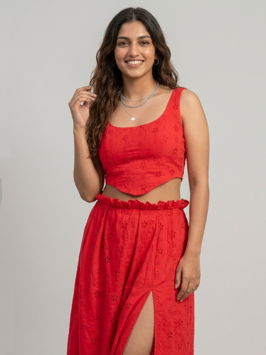 Top & Skirt Set- Crimson Red