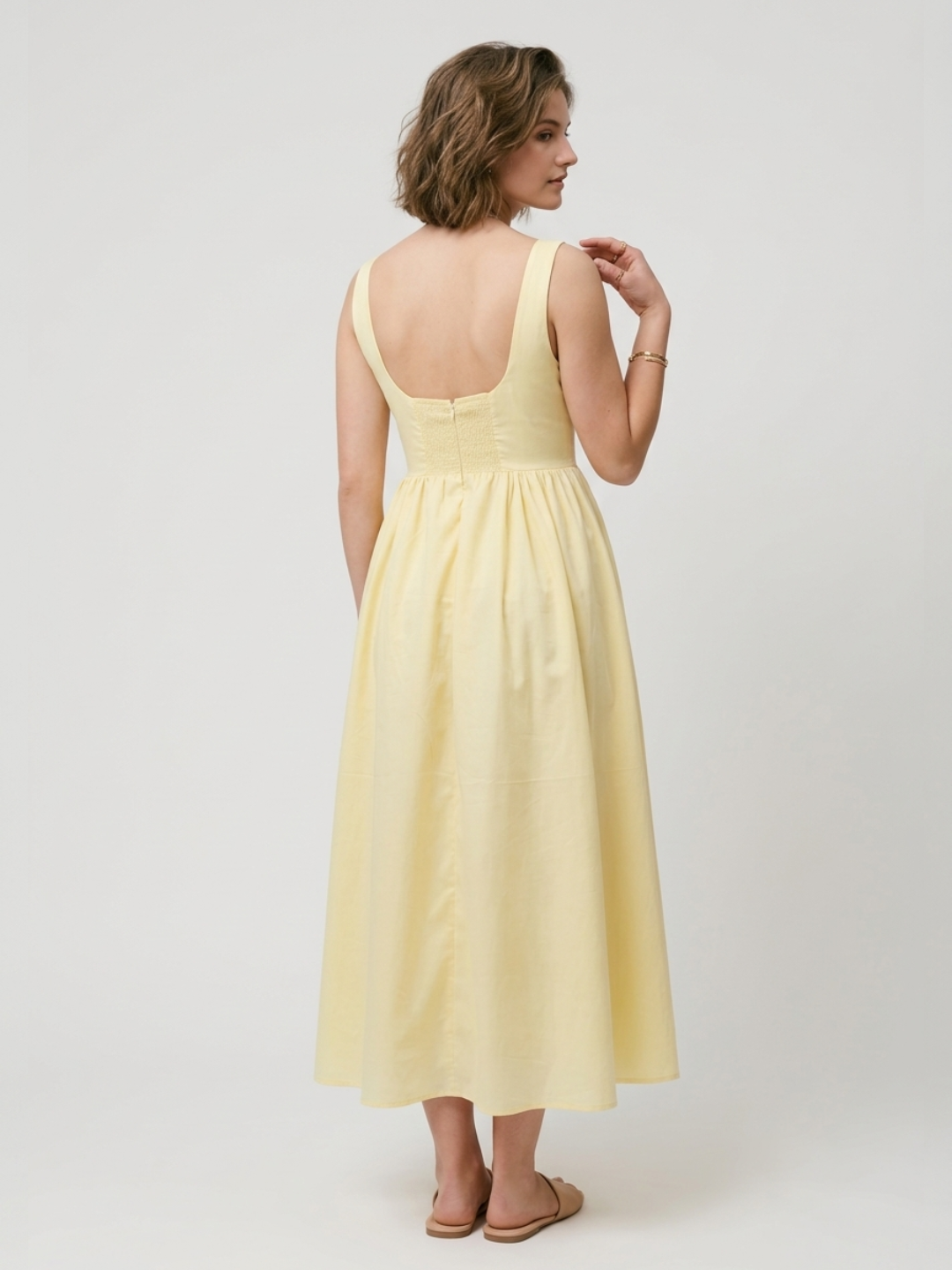Cotton Midi Dress- Butter Yellow