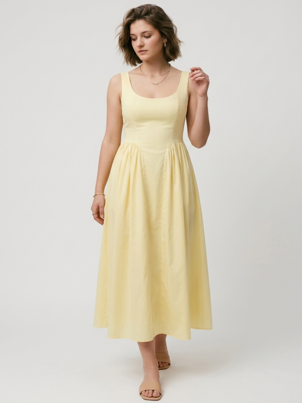 Cotton Midi Dress- Butter Yellow