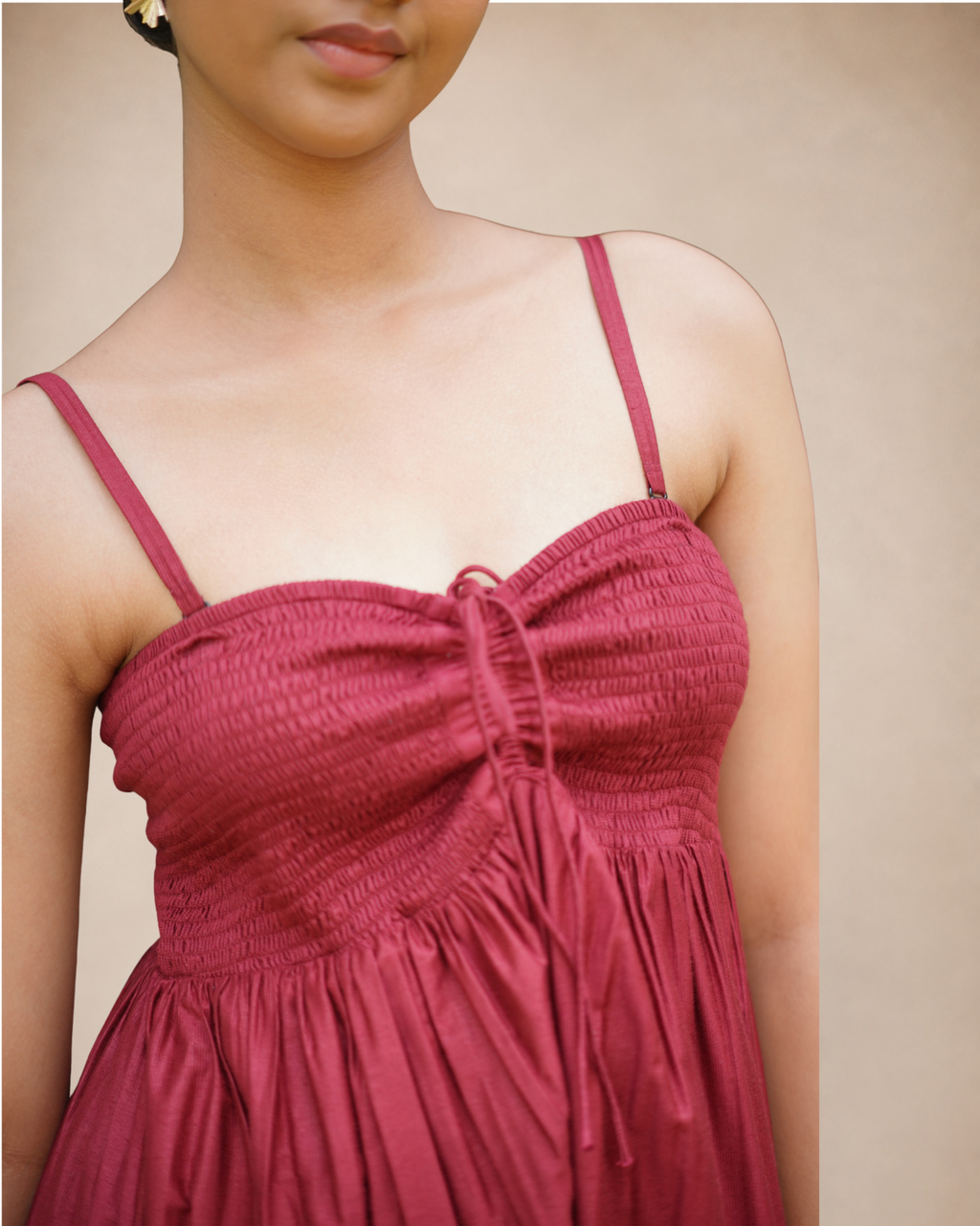 Evening maxi dress with smoked detail in tube & ruffles