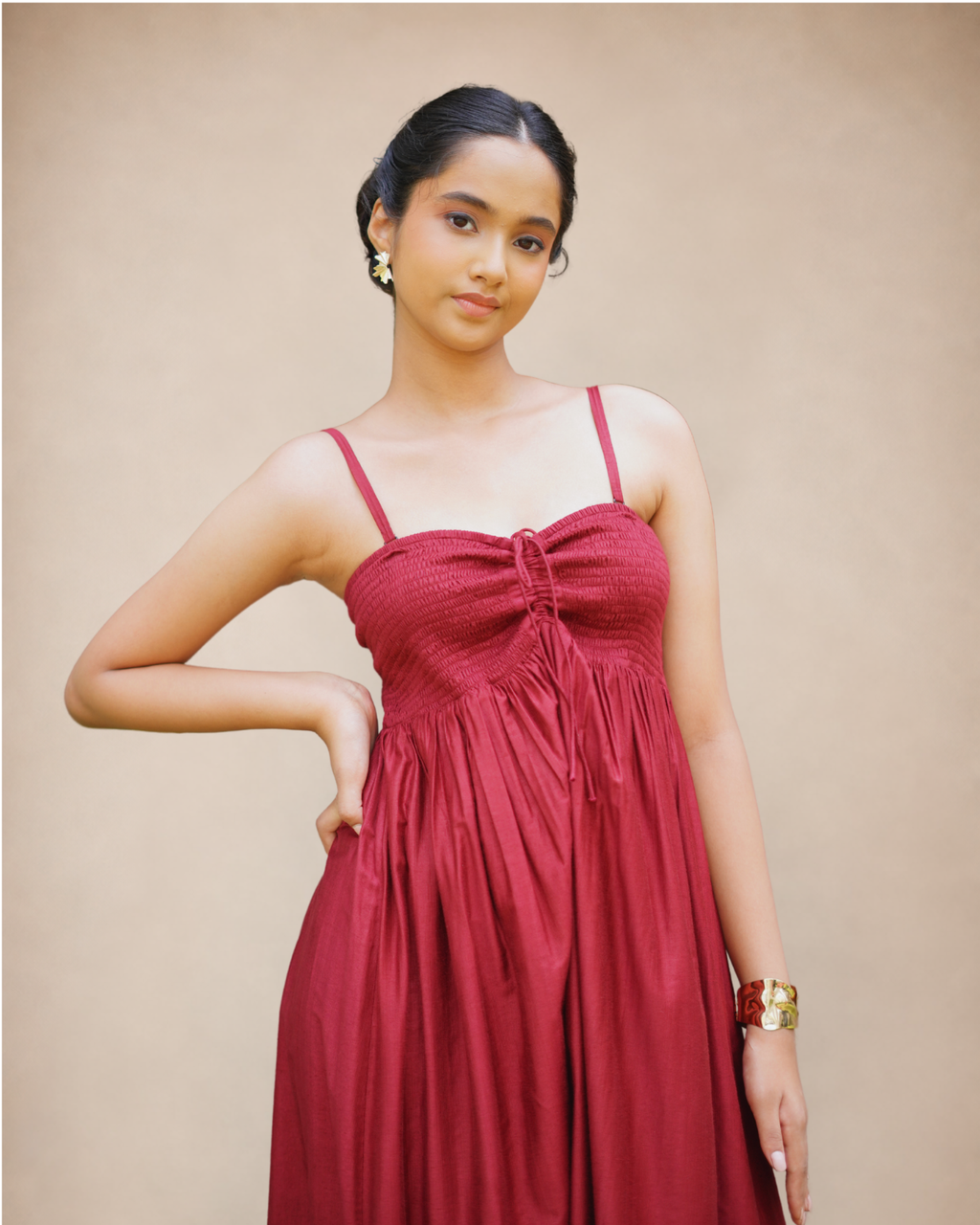 Gathered Sweetheart neckline ,handloom katan silk dress perfect for honeymoon dress