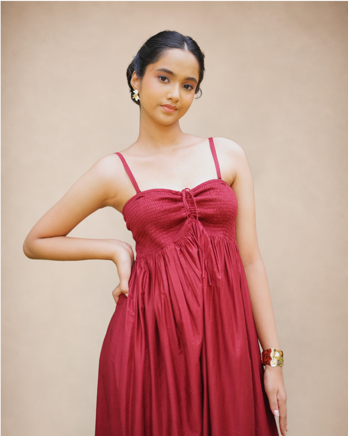 Gathered Sweetheart neckline ,handloom katan silk dress perfect for honeymoon dress