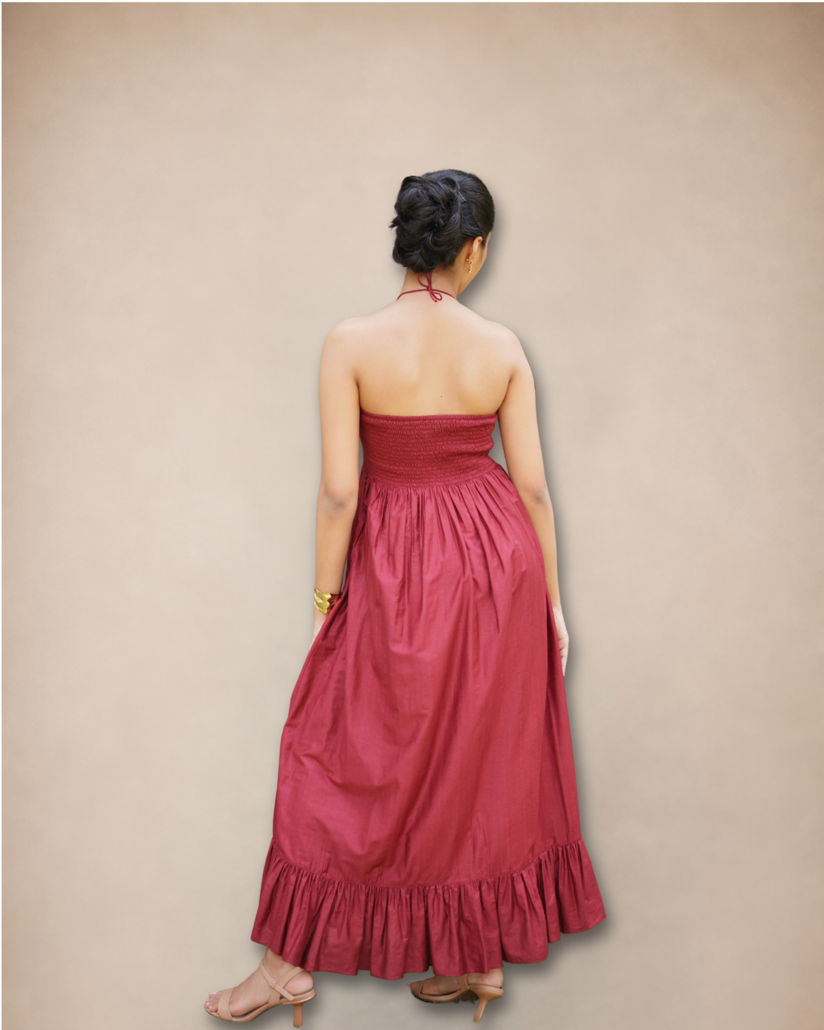 Handloom Katan Silk Dress with Bodice ruffles