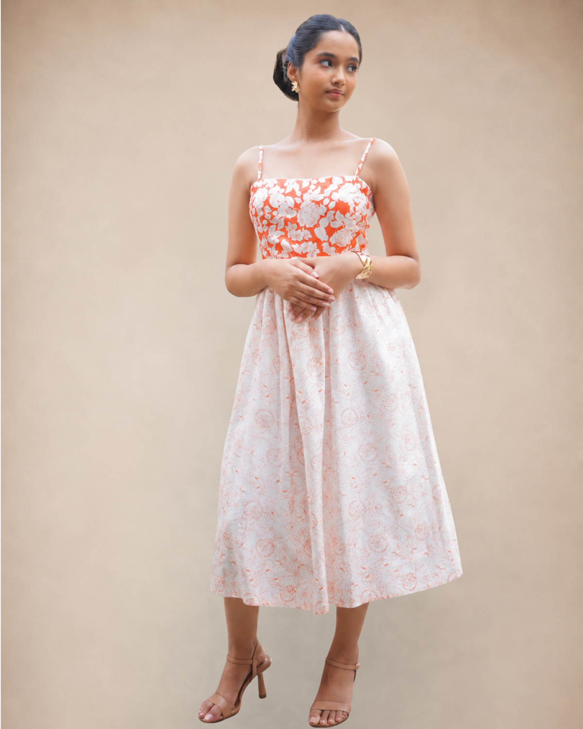 Tantory two toned floral cotton dress women