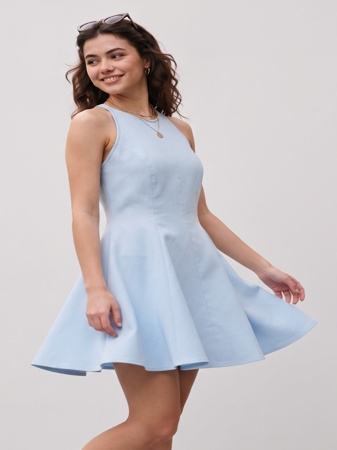 Skater Mini Dress- Light Blue