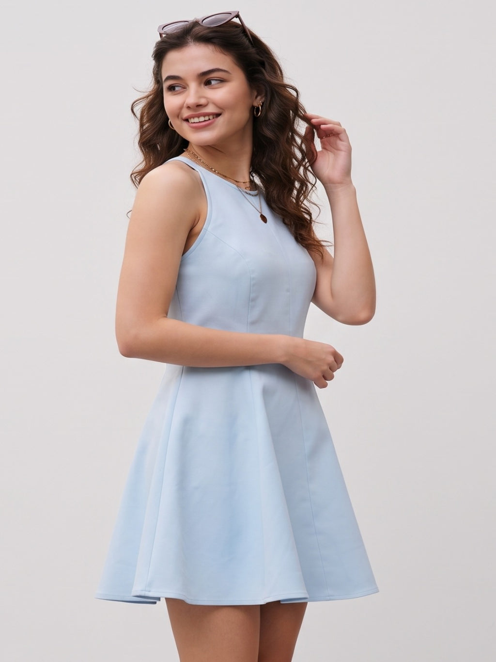 Skater Mini Dress- Light Blue